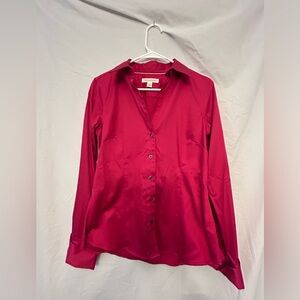 Banana Republic Womens 6 Non Iron Fitted Pink Button Up Dress Shirt Blouse Top